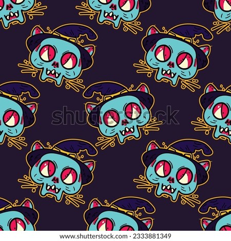 Seamless vector halloween pattern with skulls, bats, bones and ghosts.