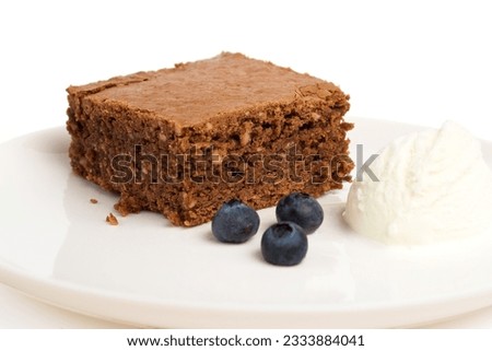 chocolate brownie with ice cream, isolated, shallow DOF