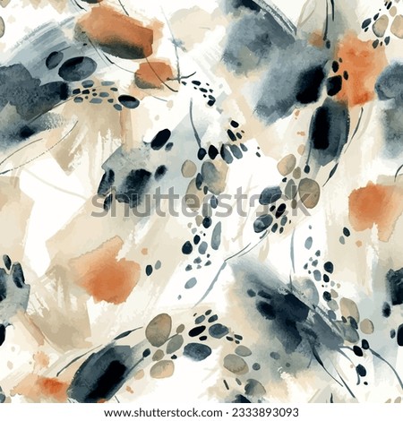 Seamless floral pattern with floral background in brown and black autumn colors. Grunge textured abstract tie dye leaf and flower garden vector design Royalty-Free Stock Photo #2333893093
