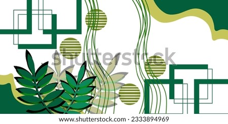 Tropical Background with leaves and ellipse pattern .dark green leaves and square frame on trendy geometric backdrop for your design, banner, poster, fashion, 
illustration and abstract art.