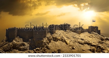 Ruins of fortress in Taba at sunset, Egypt