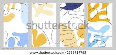 Set of Trendy doodle hand drawn backgrounds with simple wavy abstract floral organic fluid shapes, lines, pastel colors. Vector pattern for poster, post cover, story template. Vector illustration.