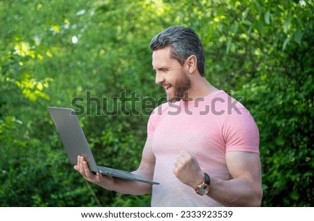photo of successful man has business online. man has business online.