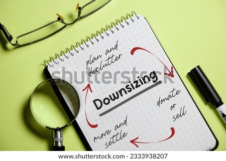 Steps to downsize your home concept on notepad. Top view.  Royalty-Free Stock Photo #2333938207