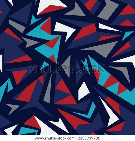 Abstract seamless geometric pattern with triangles, curved lines. Grunge geometrical ornament for sport textile, boy clothes, wrapping paper.
