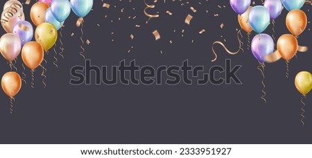 happy birthday horizontal illustration Celebrate with balloons with confetti for festive decorations vector illustration.
