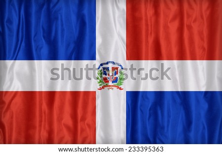 Dominican Republic flag pattern on the fabric texture ,vintage style