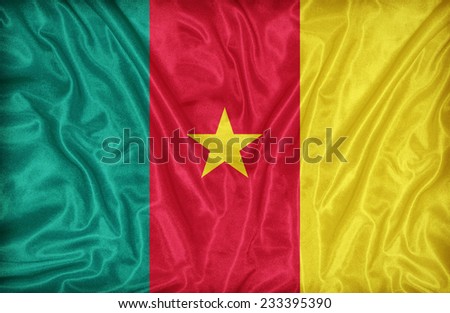 Cameroon flag pattern on the fabric texture ,vintage style