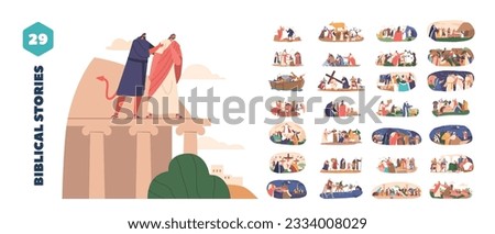 Set of Bible Stories, Recounts The Life Of Jesus, Depicting His Birth In Bethlehem, Teachings, Miracles, Crucifixion Royalty-Free Stock Photo #2334008029