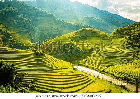 he image of terraced fields not only appears on film reports but also on display in art exhibitions and photos of domestic and foreign photographers. But those who have had the opportunity to see firs Royalty-Free Stock Photo #2334009391