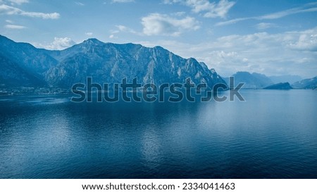 Lago de Garda lake Italia. Drone areal view. Nature mountains and lake view