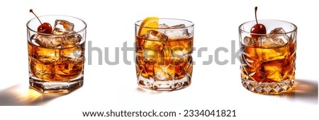 3D set of Old fashioned cocktails, isolated on white background
