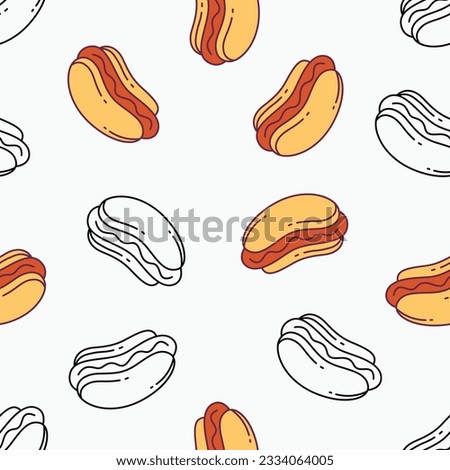 Hot dog doodle hand drawn seamless pattern vector illustration