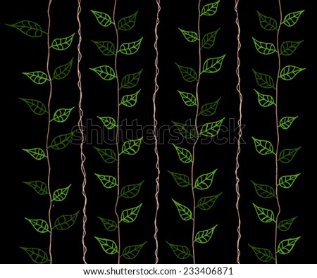 Hand-drawn leaves on black background.