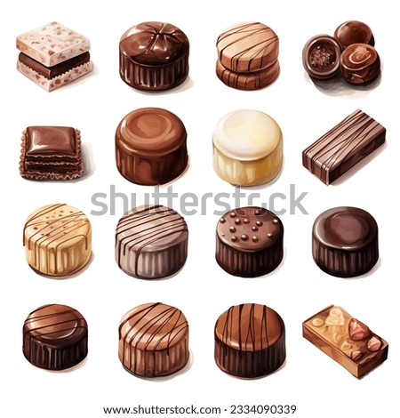watercolor cute collection of chocolates on isolated background