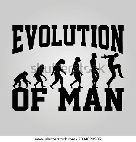 Silhouette Of Theory Of evolution Of Man Human Development From Monkey To Caveman, Farmer Basketball Baseball Excavator Skater Dancing Sword Karate Surfer Poker Evolution Sketch Vector Illustration