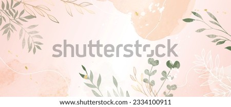 Spring floral in watercolor vector background. Luxury wallpaper design with eucalyptus, line art, golden texture. Elegant gold blossom flowers illustration suitable for fabric, prints, cover.