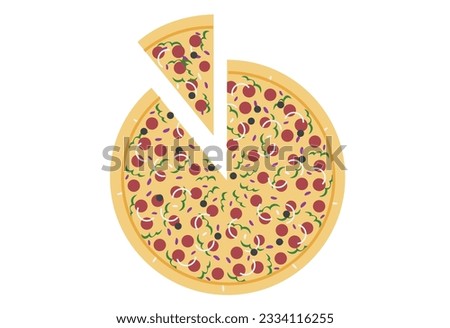 Pizza with a part of it sliced. Editable Clip art.