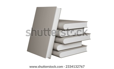 Book pile isolated on white background. 3D realistic render. Beige cover.