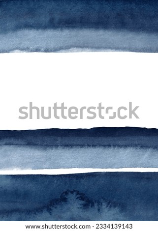 Watercolor stationery card. Navy blue stripes. Hand-painted frame.