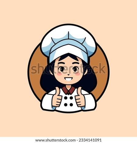Cute chef girl mascot with thumbs up gesture expression simple Vector logo Illustration
