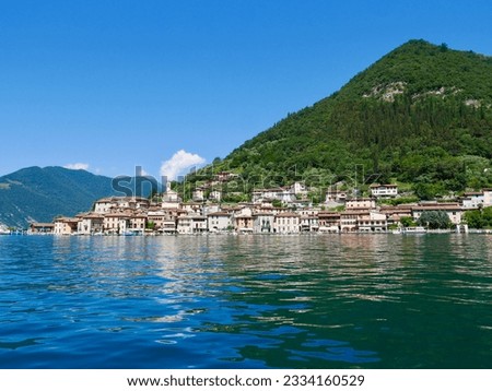 Panoramic view of Monte Isola, Lago d'Iseo, Lombardy, Italy. High quality photo Royalty-Free Stock Photo #2334160529
