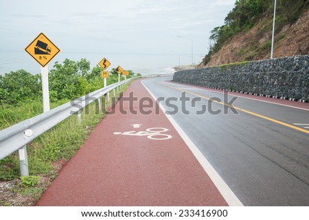 Bicycle lane on seaside and mountain in Thailand