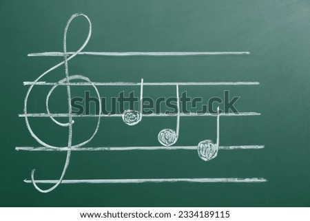 Different music notes on green background