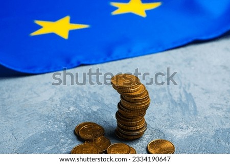 Euro cents on blue background