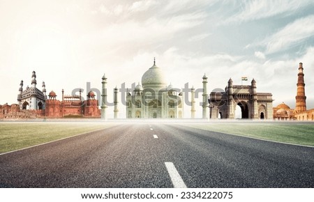 Collage of Indian landmarks heritage sites landmarks and tours and travel destinations. Royalty-Free Stock Photo #2334222075