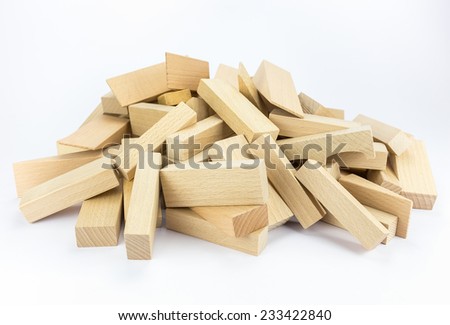 Heap of wooden building blocks