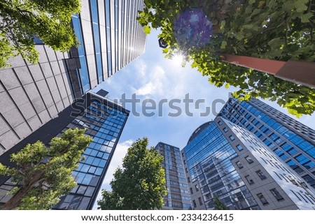 Beautiful blue sky and city buildings