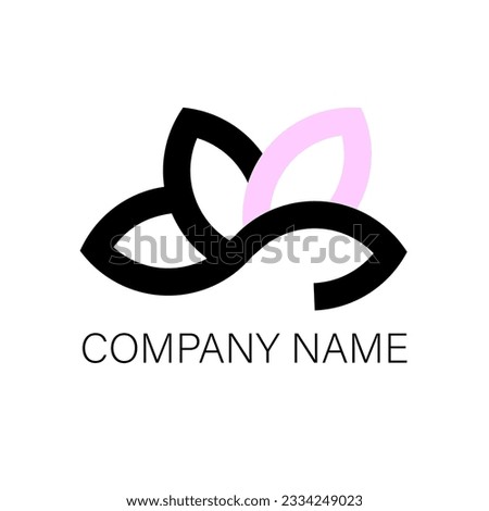Vector of a simple and geometric logo in black and soft pink colors. Reminds the silhouette of a flower or plant. Can be used by beauty salons, cosmetic brands