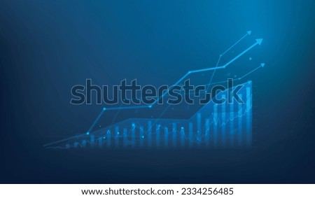business growth chart arrow up low poly wireframe on background. graph finance increase trading. vector illustration fantastic technology design. Royalty-Free Stock Photo #2334256485