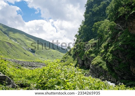 Landscape of Hampta valley. One of the most beautiful valleys in Himachal Pradesh, India.