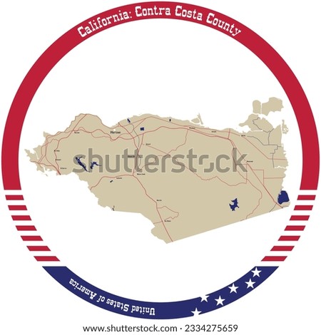 Map of Contra Costa County in California, USA arranged in a circle. Royalty-Free Stock Photo #2334275659
