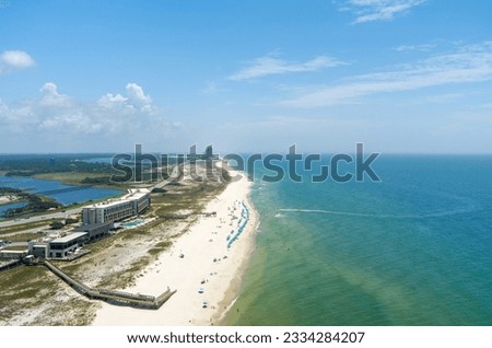 Aerial view of the beach at Gulf Shores, Alabama in July Royalty-Free Stock Photo #2334284207