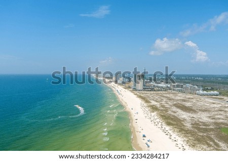 Aerial view of the beach at Gulf Shores, Alabama in July Royalty-Free Stock Photo #2334284217