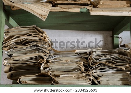 shelf with old documents, old Ripoll winery, Llucmajor, 
Majorca, Balearic Islands, Spain Royalty-Free Stock Photo #2334325693