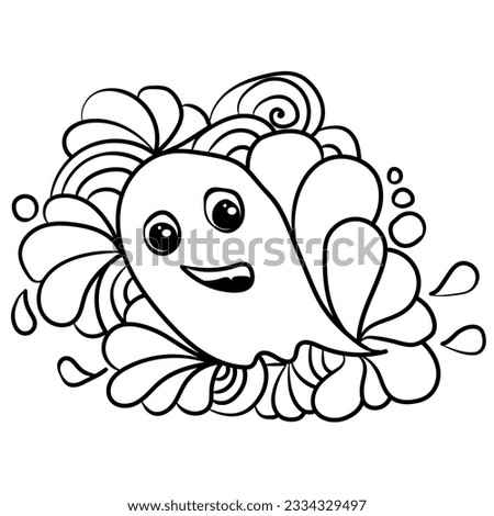 Cute doodle ghost in cartoon style with ornate patterns, coloring page for design or Halloween activity vector illustration