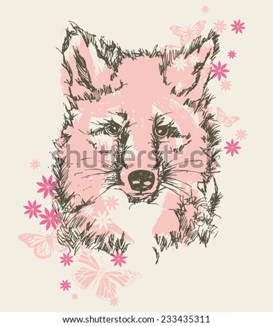 Pretty Baby Fox & Floral Vector Tshirt Screenprint