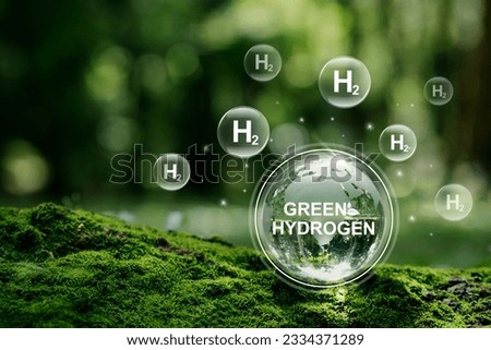 H2 hydrogen innovation zero emissions technology.Globe Glass with H2 icons. Reduce carbon dioxide and greenhouse gases production fuel station. renewable fuel green energy.Green hydrogen.