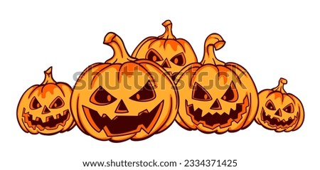 Set of pumpkin. happy halloween. Monsters faces. Scary print for design. Vector illustration.