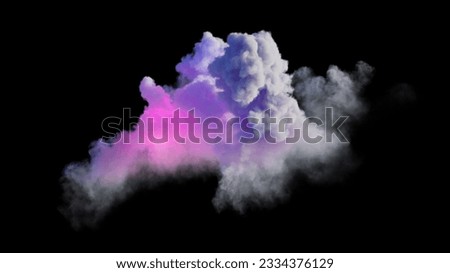 3d rendering, realistic cloud illuminated from inside with colorful neon light. Clip art isolated on black background