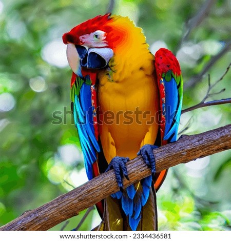 Nature's Symphony Colorful Parrot and Tranquil Tree Leaf Stock Photo High quality picture	