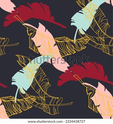 Palm leaves branches exotic Hawaii pattern. Tropical banana tree seamless floral design. Bright background with jungle plants. Vector exotic pattern. Hawaiian picture for textile and fabric. Aloha.