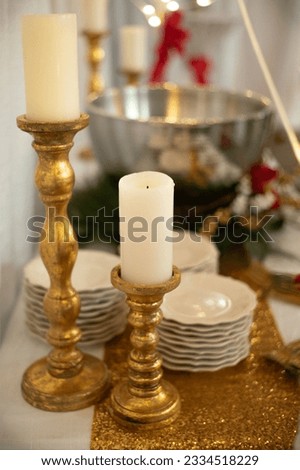 Gold Candelabra Arranged on Festive Table 