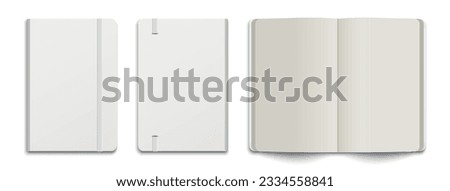 Realistic vector white notebook mockup on a transparent background. Notepad front, back, open view. Vector illustration EPS10 Royalty-Free Stock Photo #2334558841