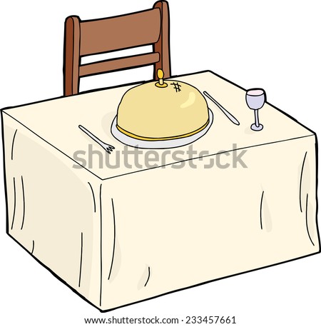 Isolated dining table with cloche and silverware