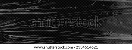 Vinyl plastic cover texture frame with shrink. Film overlay 3d effect. Blank transparent polyethylene material with wrinkle realistic advertising template. Light reflection on cellophane packaging Royalty-Free Stock Photo #2334614621